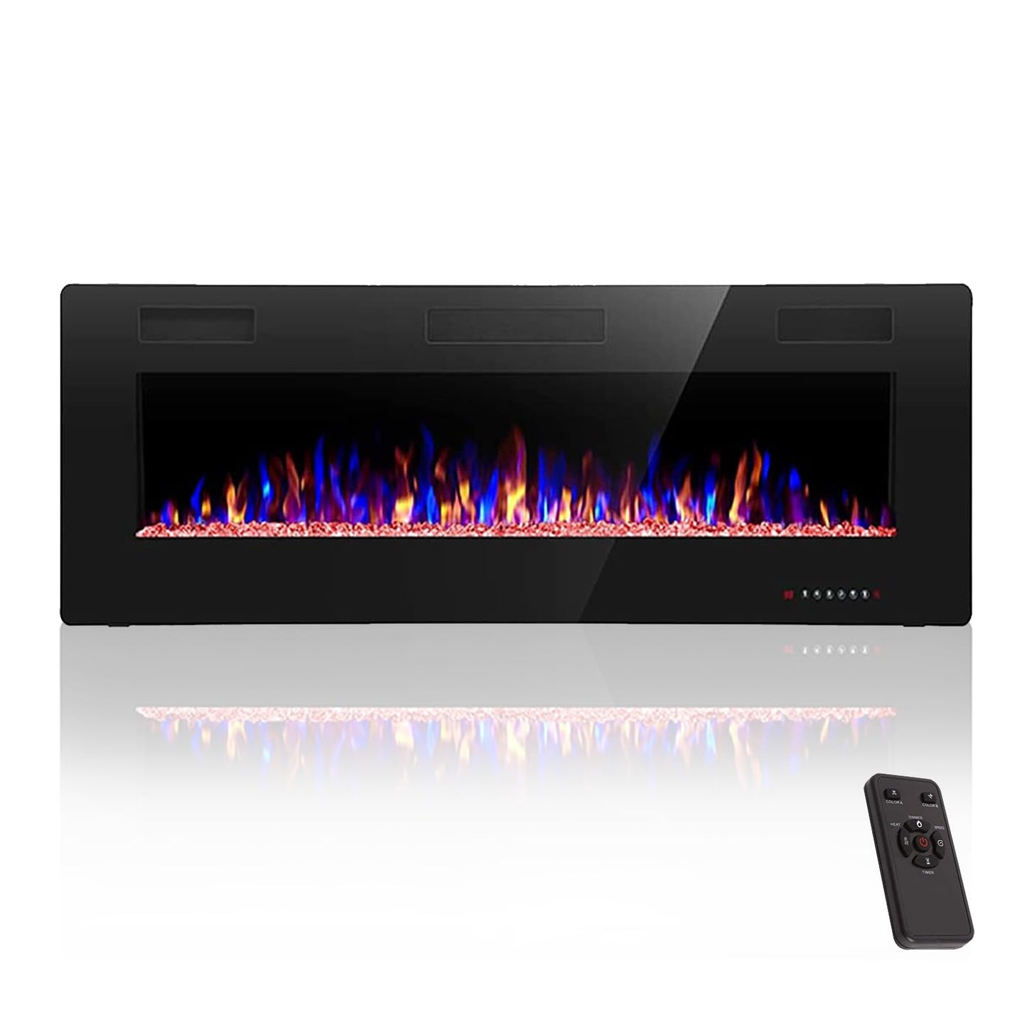 Crzoe Electric Fireplace, Recessed and Wall Mounted Fireplace Heater with Remote Control, Timer, Adjustable Flame Color and Speed, 750w/1500w Electric Fireplace Inserts