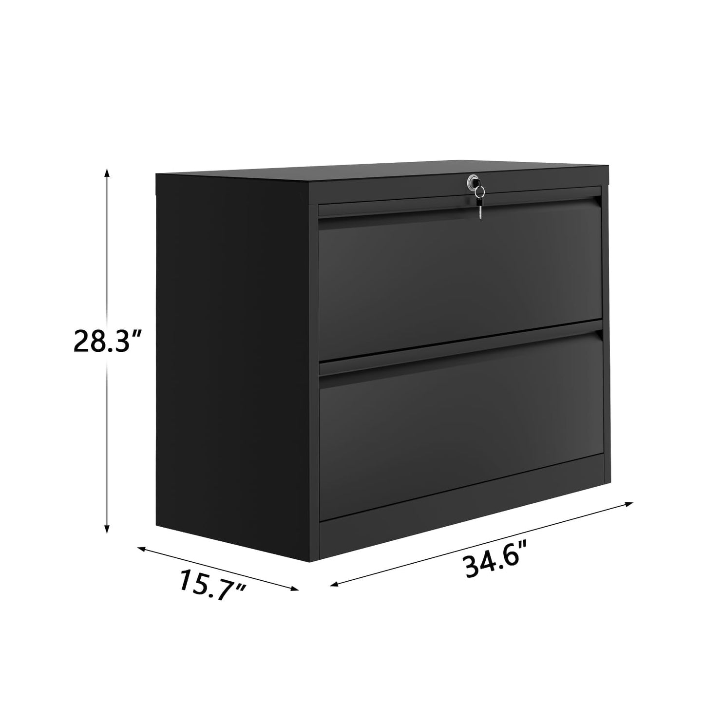 EliteEdge 2-Drawer Lateral File Cabinet with Lock, Heavy Duty Metal Filing Cabinet for Home Office, Wide Storage Organizer for Letter/Legal Files, Secure File Cabinet for Office Documents, Black
