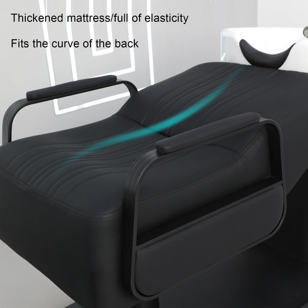 Shampoo Bed with Step Footstool and Ceramic Basin Set - Salon Shampoo Basin and Backwash Unit, Hair Care Massage Treatment Chair Semi-Reclining