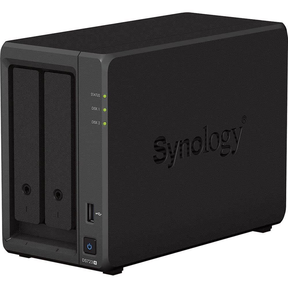 Synology DiskStation DS723+ NAS Server with Ryzen 2.6GHz CPU, 32GB Memory, 20TB HDD Storage, 1TB M.2 NVMe SSD, 2 x 1GbE LAN Ports, DSM Operating System