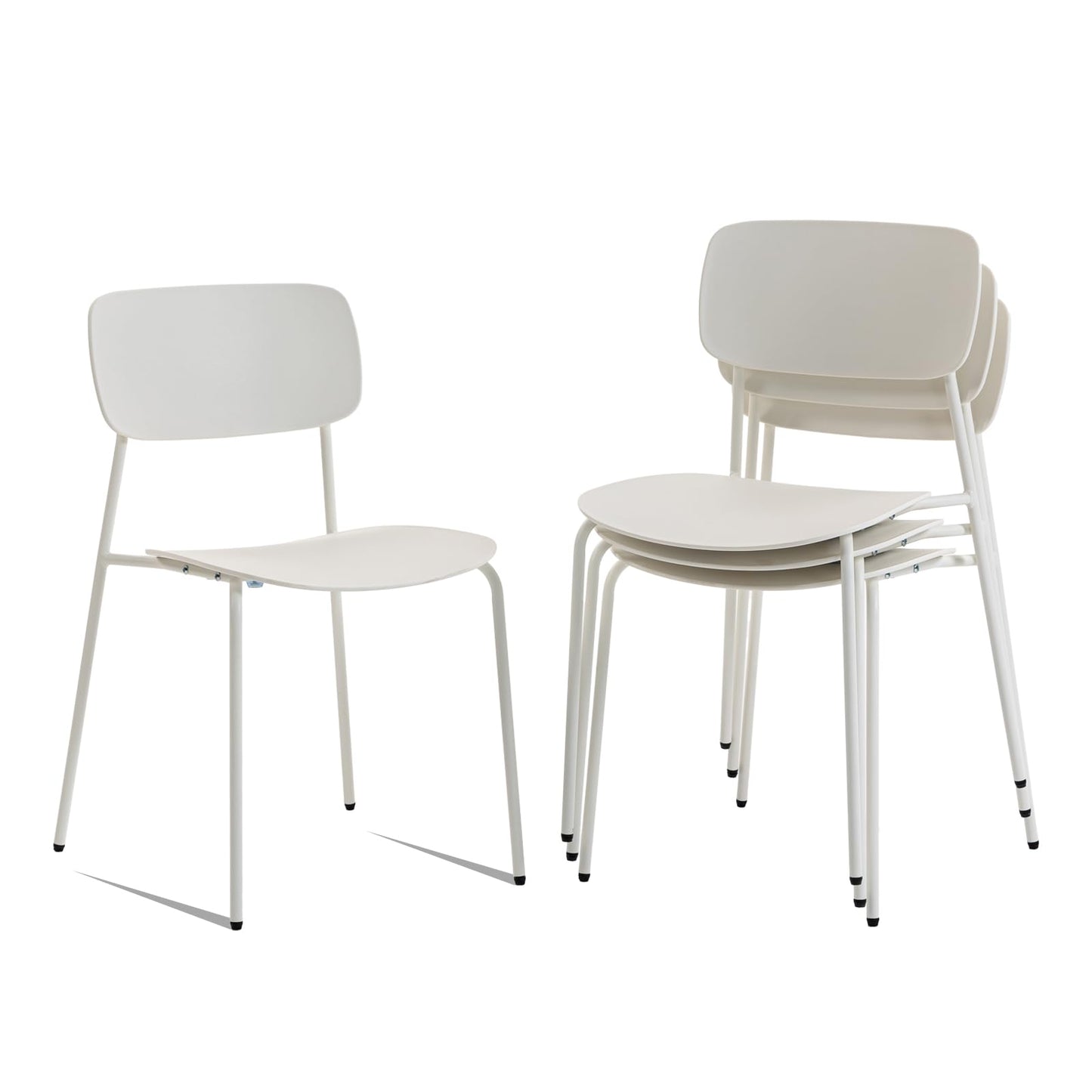 Sidanli Conference Room Chairs Stackable Set of 4, Reception Chairs with Plastic Seat, Stacking Chairs for Waiting Break Room Classroom Clearance, White