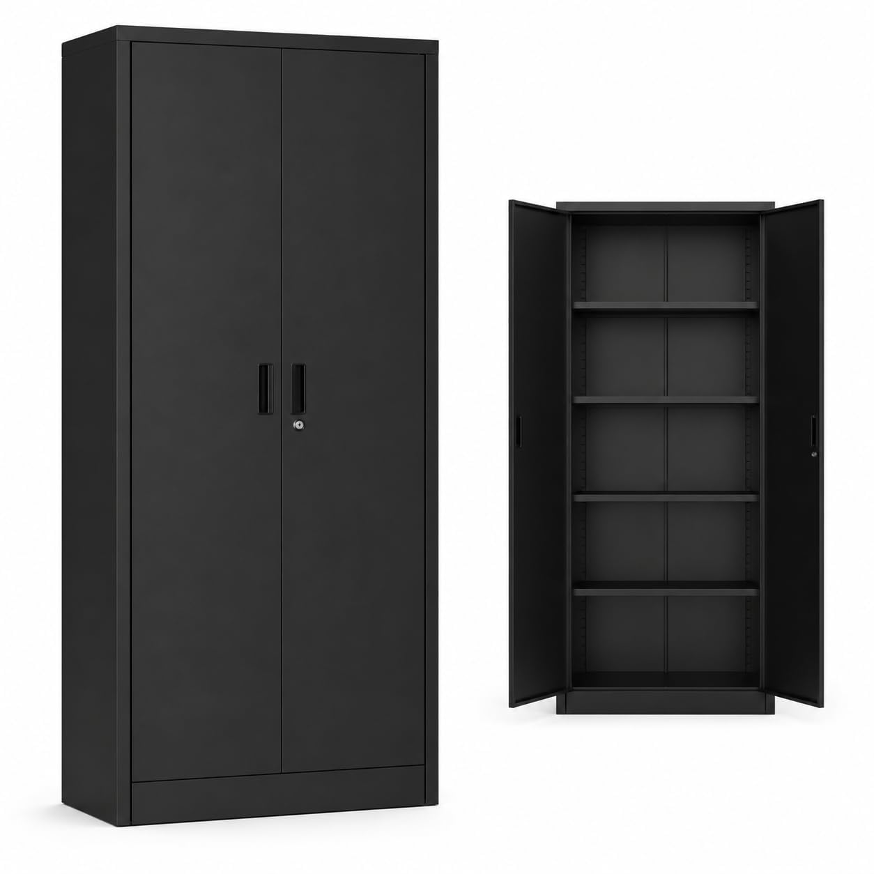 GarveeHome 71in Heavy-Duty Locking Steel Storage Cabinet, Double Doors, Four Adjustable Shelves, for Garage Pantry Office Workshop, Black