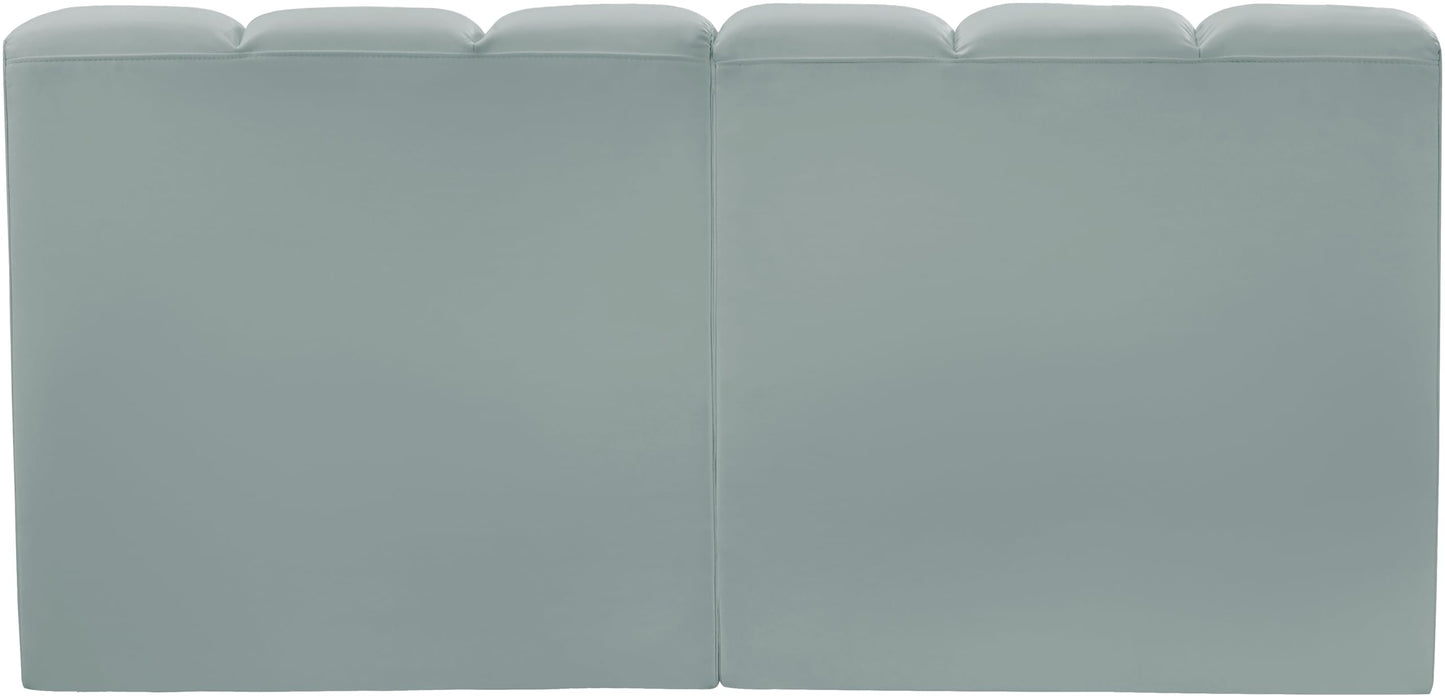 Meridian Furniture 101Mint-S2A Arc Collection Modern | Contemporary Modular Sofa with Soft Mint Green Vegan Leather, Deep Channel Tufting, Modular, 60" W x 31" D x 30" H, Mint