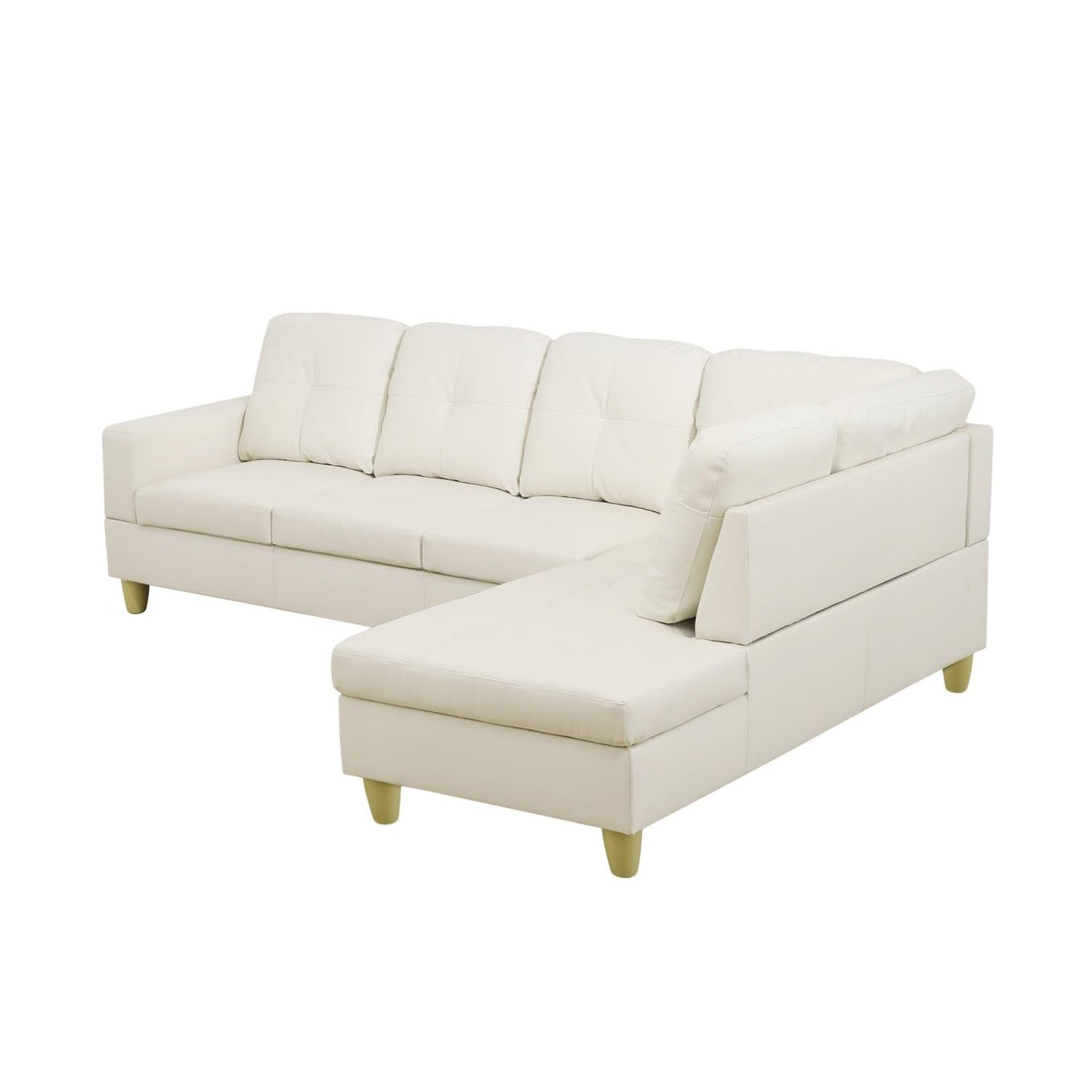 UOCFYK Sectional Sofa Couch with Right Chaise, Faux Leather L Shaped Couches for Living Room, Office, Apartments, Small Space, White