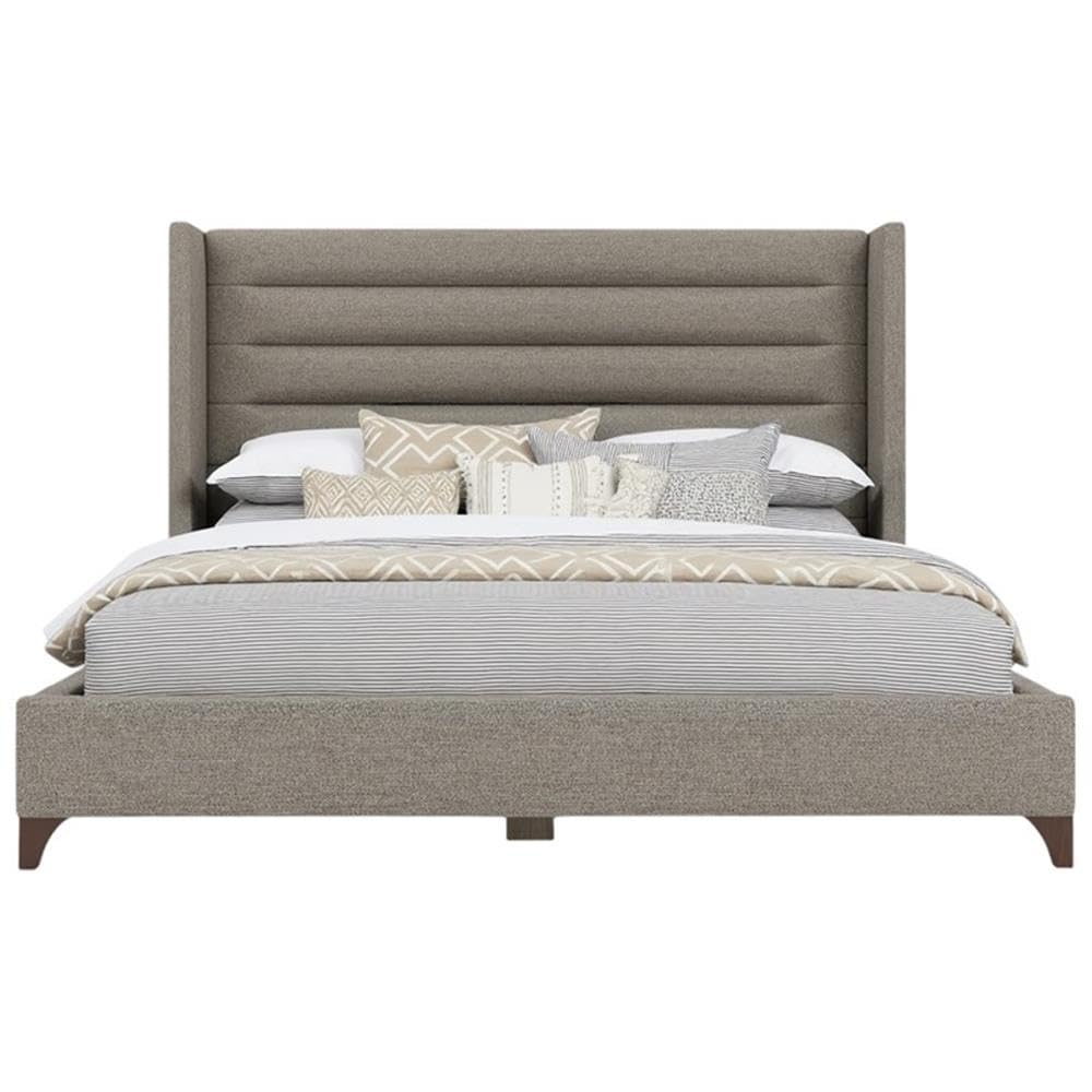 BOWERY HILL King Platform Bed Frame, Gray Performance Fabric Upholstery, Horizontal Channel Tufted Headboard, Solid and Engineered Wood, 57.5 in Tall, Modern Design for Bedroom or Guest Suite