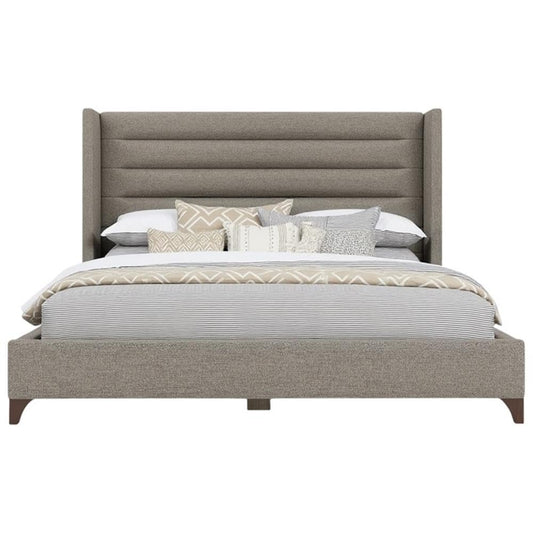 BOWERY HILL King Platform Bed Frame, Gray Performance Fabric Upholstery, Horizontal Channel Tufted Headboard, Solid and Engineered Wood, 57.5 in Tall, Modern Design for Bedroom or Guest Suite