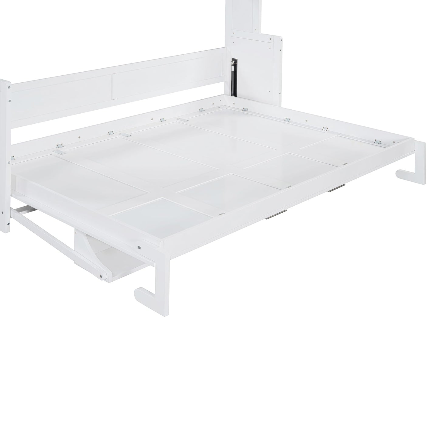 GDFStudio Queen Size Murphy Bed with Desk and Hydraulic Lift, Wall Bed Frame with Foldable Workstation, Space Saving Wooden Cabinet Bed with Mattress Storage for Guest Room, White