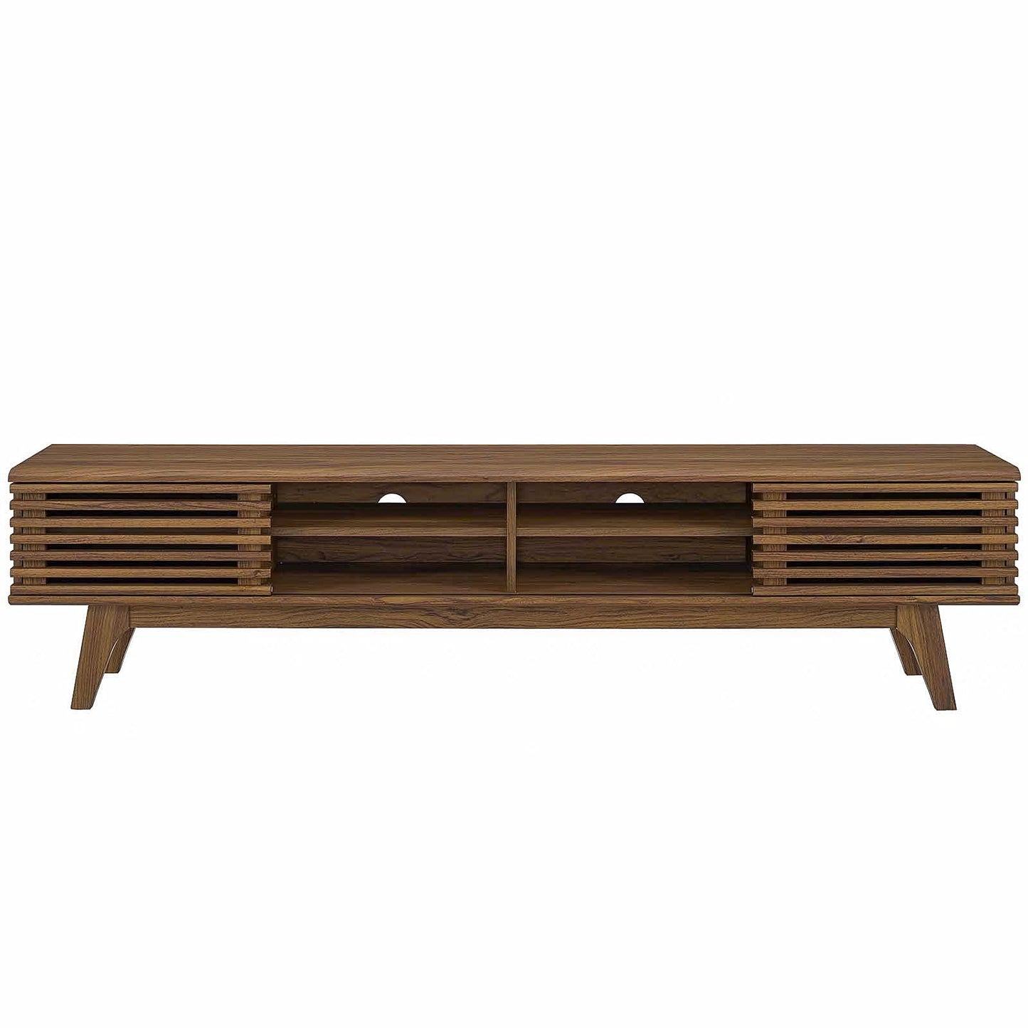 Modway Render 70" Mid-Century Modern Low Profile Media Console Entertainment TV Stand in Walnut Walnut