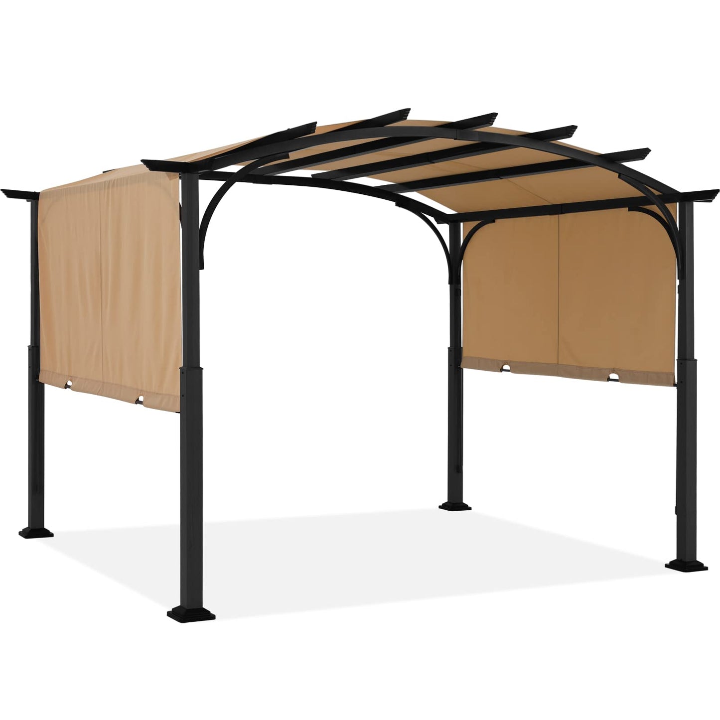 ABCCANOPY Outdoor Pergola 10'x12', Arched Patio Gazebo with Retractable Sun Shade, Beige