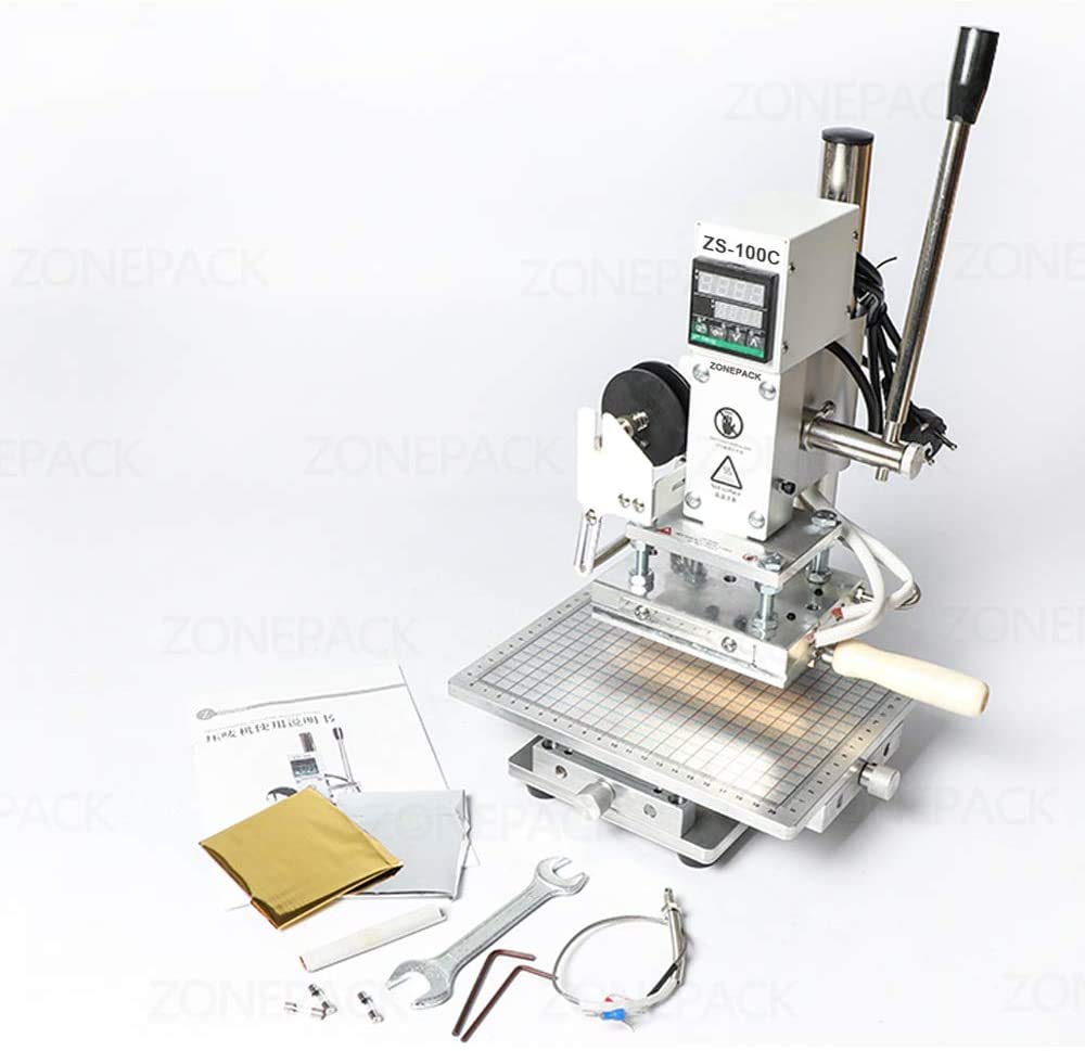 ZONEPACK Upgraded Workbench Digital Hot Foil Stamping Machine Embossing Machine Manual Tipper Stamper Heat Press Machine Leather Embosser for Wood Leather Paper PVC etc