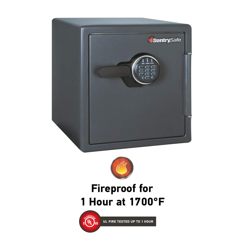 SentrySafe Black Fireproof Safe with Digital Push Button Keypad, Home Safe For Money, Documents, and other Valuables, 1.23 Cubic Feet, SF123ES