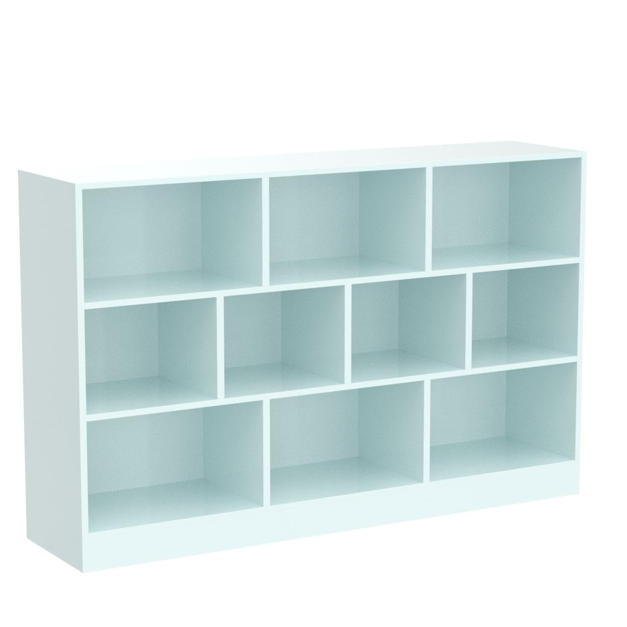 IOTXY Open Shelf Low Bookcase - Wooden 3-Tier Floor Standing Display Cabinet Organizer with Base, 10 Cubes Short Horizontal Bookshelf in Tiffany-Green
