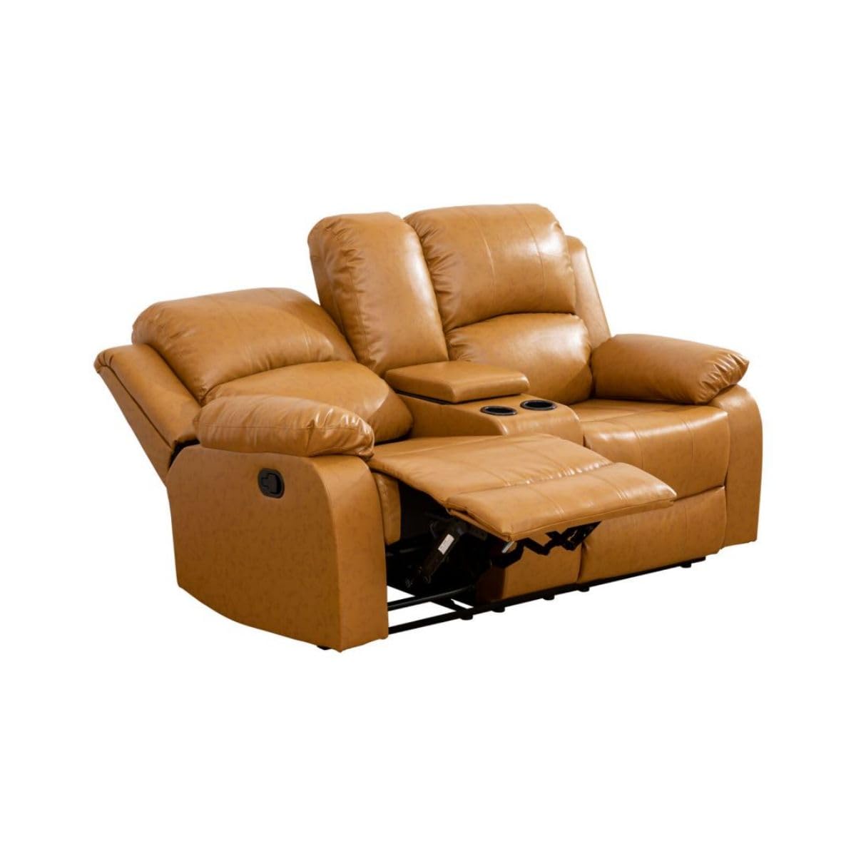 UOCFYK Lounge Comfy Recycled Leather Manual Reclining Sofa Modern Loveseat Couch for Small Living Room/Dorm/Bedroom/Office/Apartment for Small Spaces, (Ginger, Two-Person Seat)