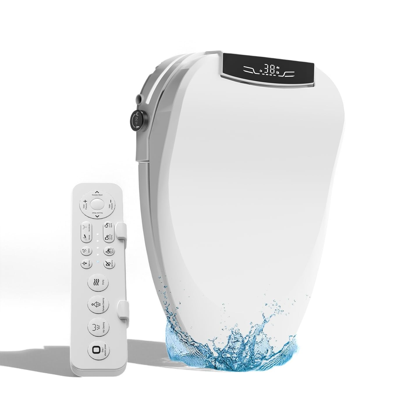 Simenr Electric Bidet Toilet Seat Round, Heated Smart Bidet Seat with Instant Warm Water & Dryer, Self-Cleaning Nozzle, Soft Close Lid, Night Light - Adjustable Temp & Pressure, Remote & Knob Control