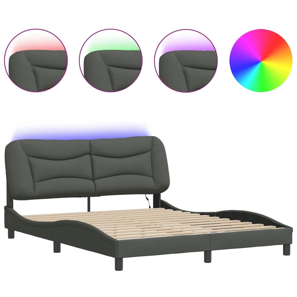 FUDUGEHMIOFWFJJ Split Queen Adjustable Bed,Bed Base,Bed Frame for Adjustable Base,Bed Frame with LED Without Mattress Dark Gray 59.8"x79.9" FabricSuitable for Bedroom, Office, Balcony
