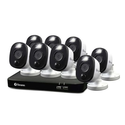 Swann Home/Business Wired DVR, 1080p Full HD Security Camera System, 8 Channels, 8 Cameras Indoor/Outdoor, 1TB HDD Storage, Color Night Vision, Sensor Spotlights, 24/7 Recording