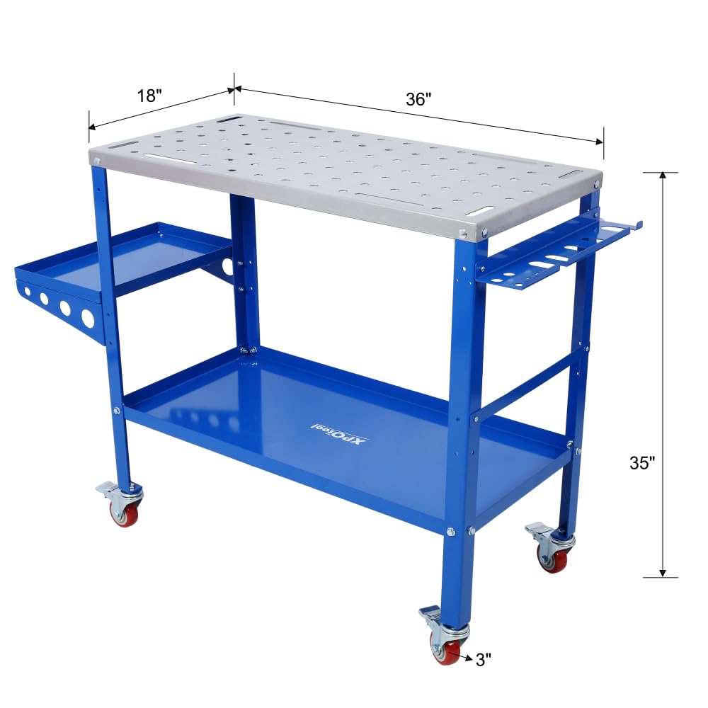 36x18 Welding Table 1200lbs Capacity Steel Workbench on Wheels Lockable Casters Tool Tray