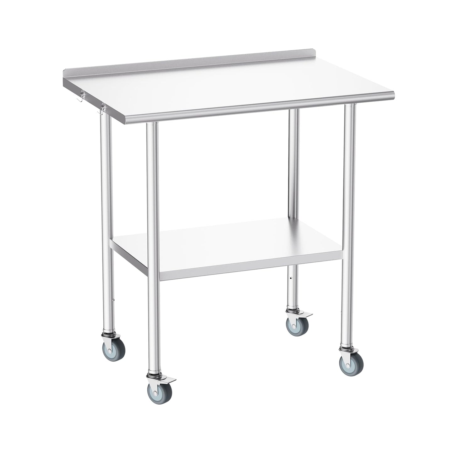 Atelicf All-Stainless Steel Prep Table, 30 x 36 Inch, with Rounded-Corner Backsplash, Casters and Adjustable Undershelf, Heavy-Duty Build for Outdoor Use, Restaurants, Kitchens, Gardens, and Garages