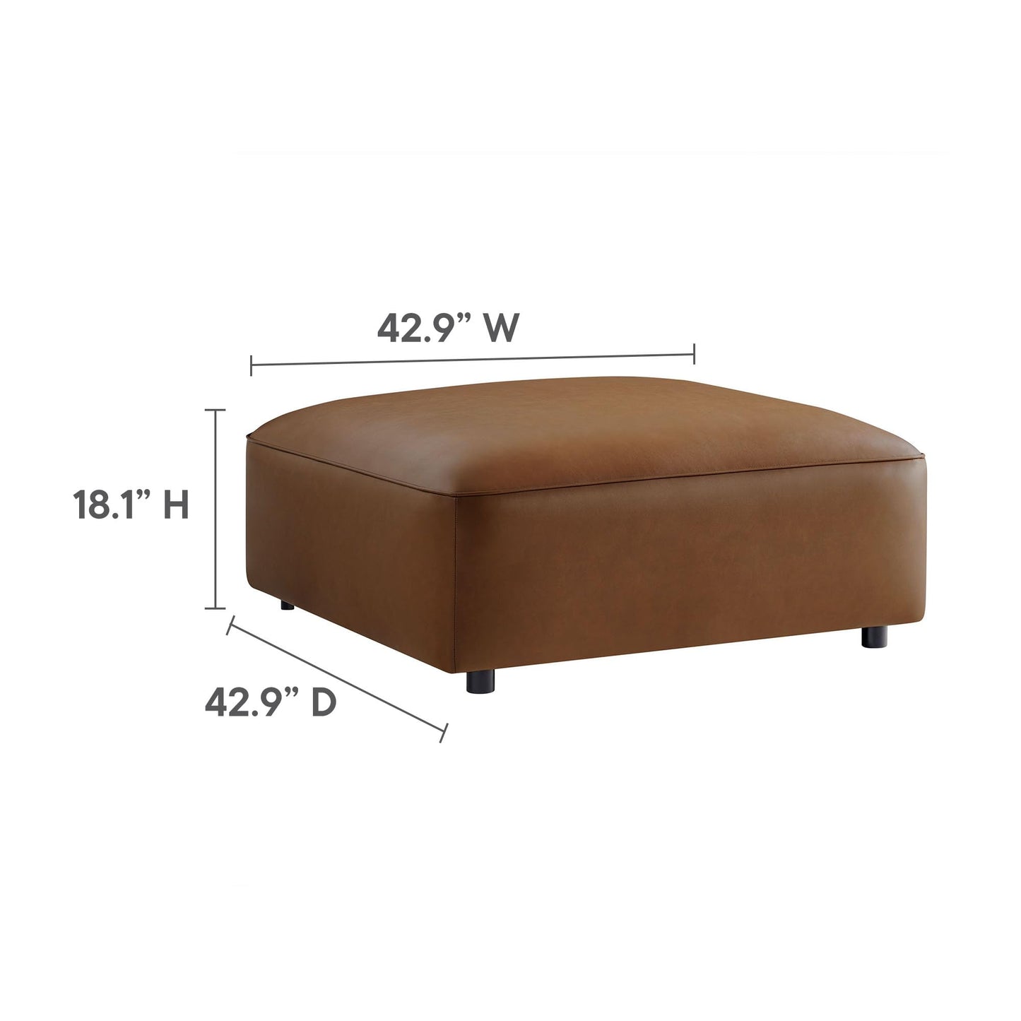 Modway Auren Vegan Leather 5 Piece Modular U-Shaped Sofa in Coffee - Faux Leather Sectional - Comfy PU Leather Sofa - Oversized Mid Century Modern Couch for Living Room or Apartment