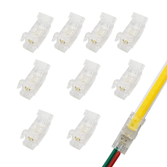 Biantie La 2-Pin LED Light Strip Connectors, 5mm, Solderless Adapter for 12V 24V COB LED Strips, Pack of 10