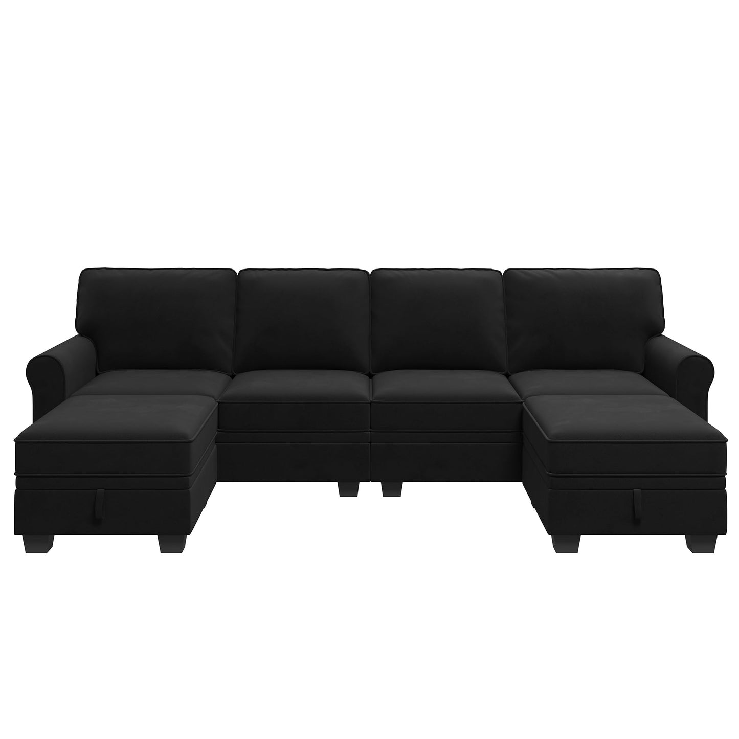 HONBAY Sectional Sofa with Storage Seat Velvet U Shaped Couch with Reversible Chaise Convertible Sectional Couches for Living Room,Black Velvet