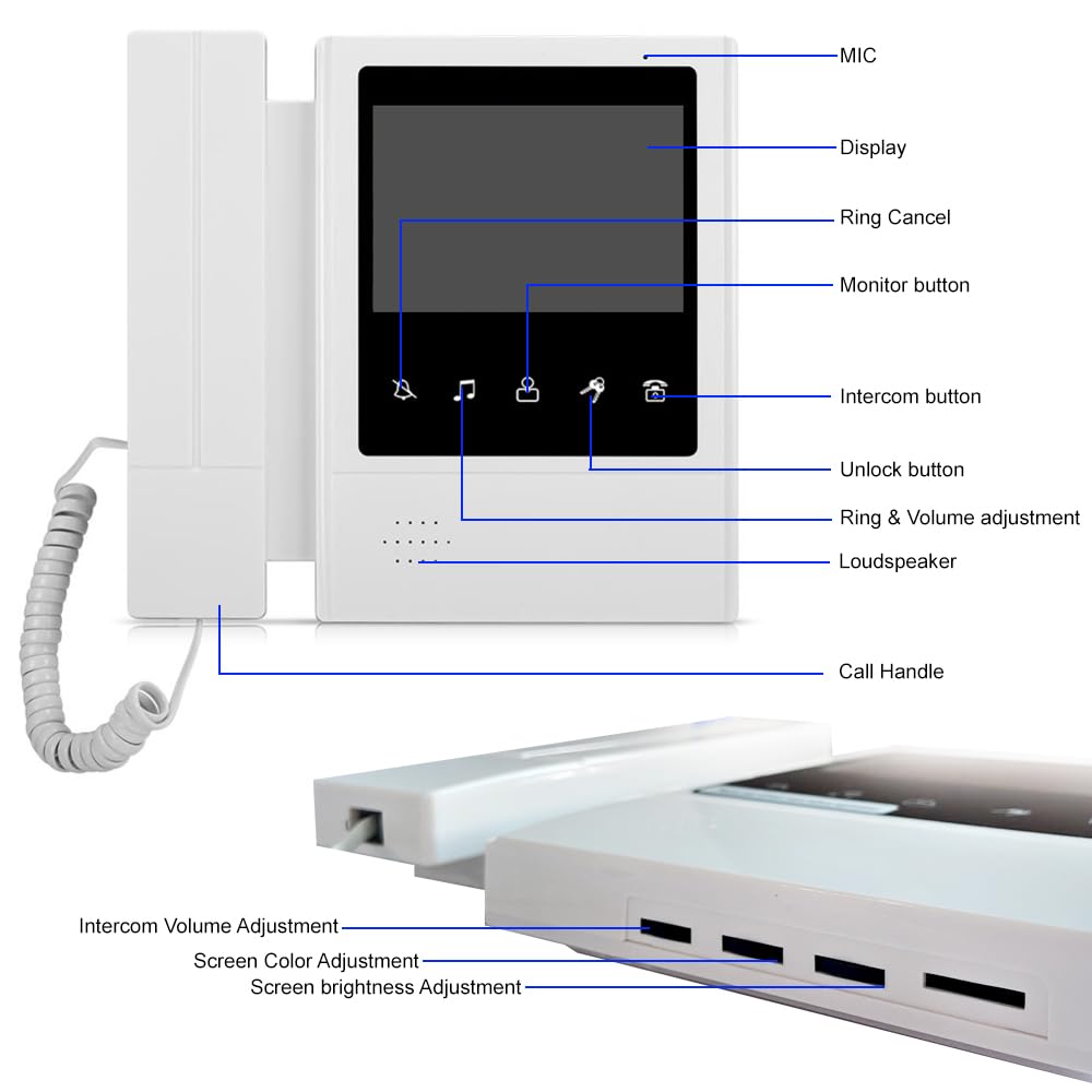 Apartment Video Intercom System,2,3,4,5,6,8,10,12 Household Video Doorbell Kits,Video Doorbell Camera,Wired 4.3 Inches Monitor,2 Way Intercom,IR Outdoor Camera,Monitoring (1- Camera and 4-Screen)