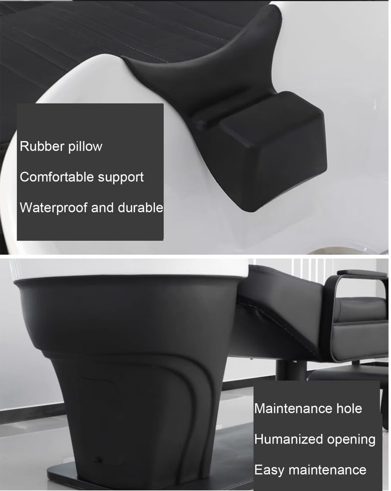Shampoo Bed with Step Footstool and Ceramic Basin Set - Salon Shampoo Basin and Backwash Unit, Hair Care Massage Treatment Chair Semi-Reclining