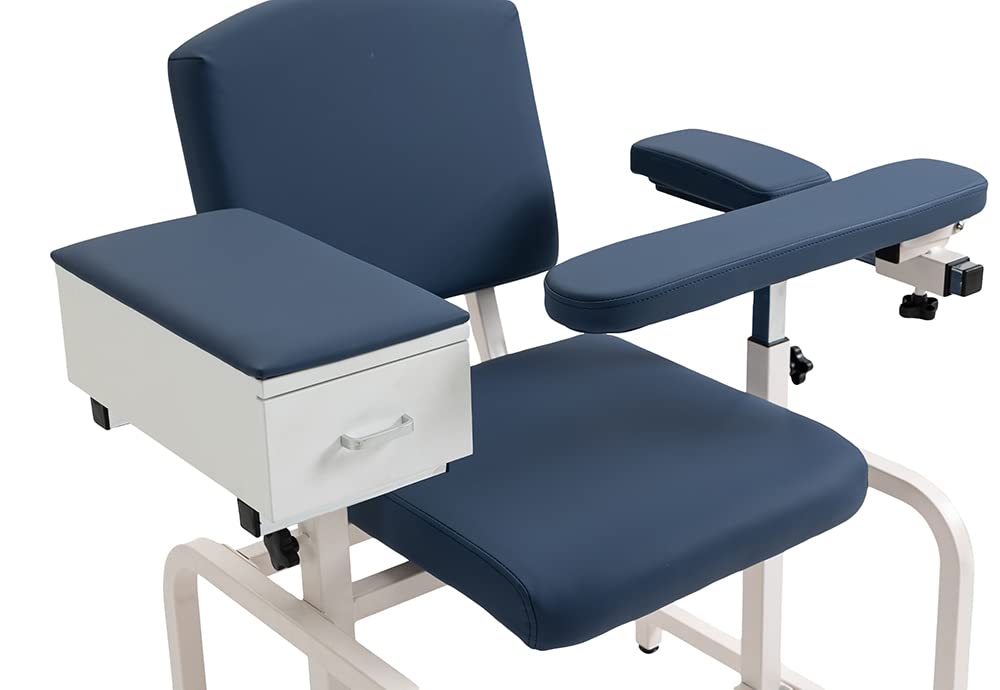 Medycare Lab Draw Chair Phlebotomy with Padded Flip Arm and Drawer (Blue)