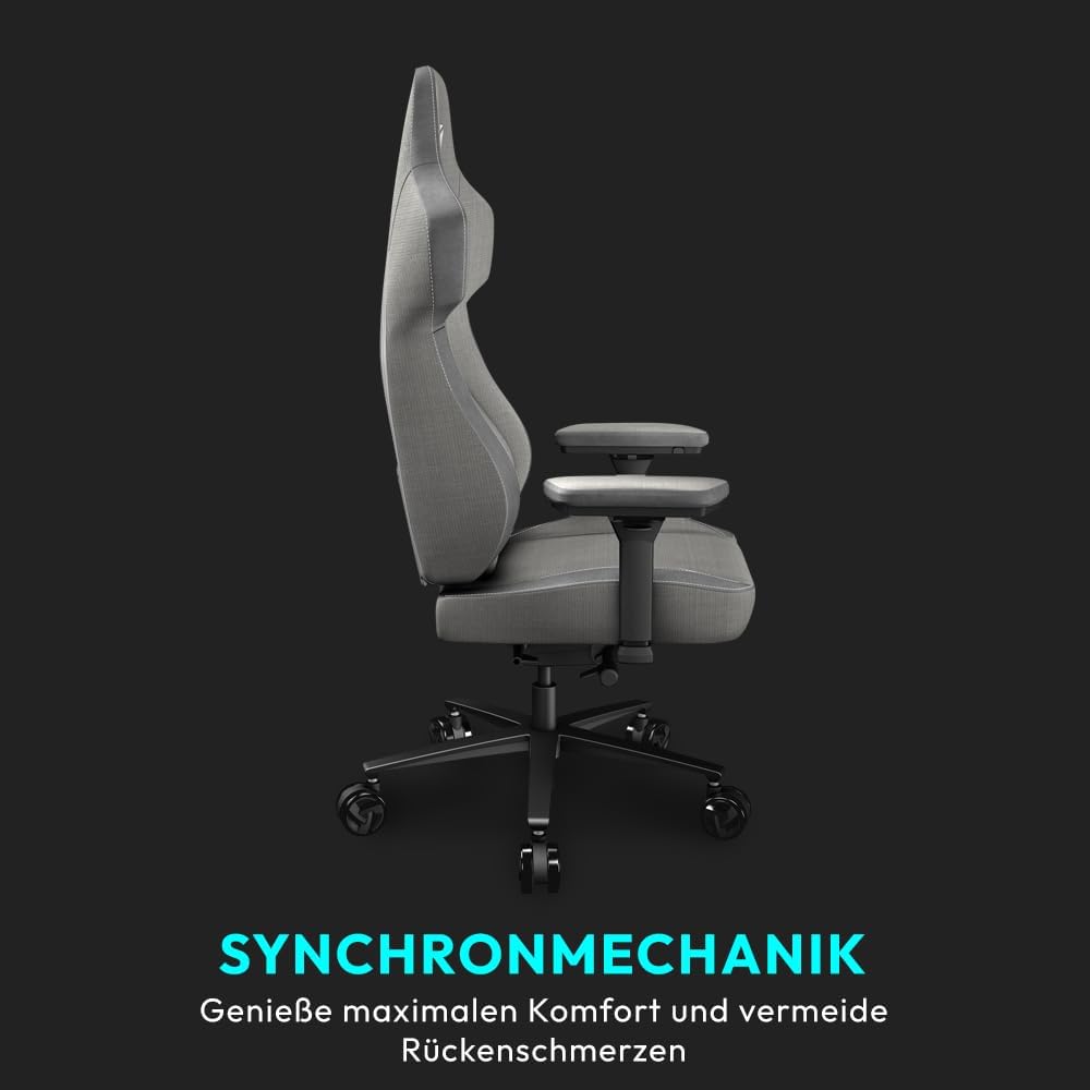 THUNDERX3 CORE Gaming Chair, for Adults Ergonomic Office Chair, High Back Desk Chair, Synchronous Tilt, Forward Tilt, 360° Self-adjusting Lumbar Support, Multipurpose Footrest, Fabric, Loft Light Grey