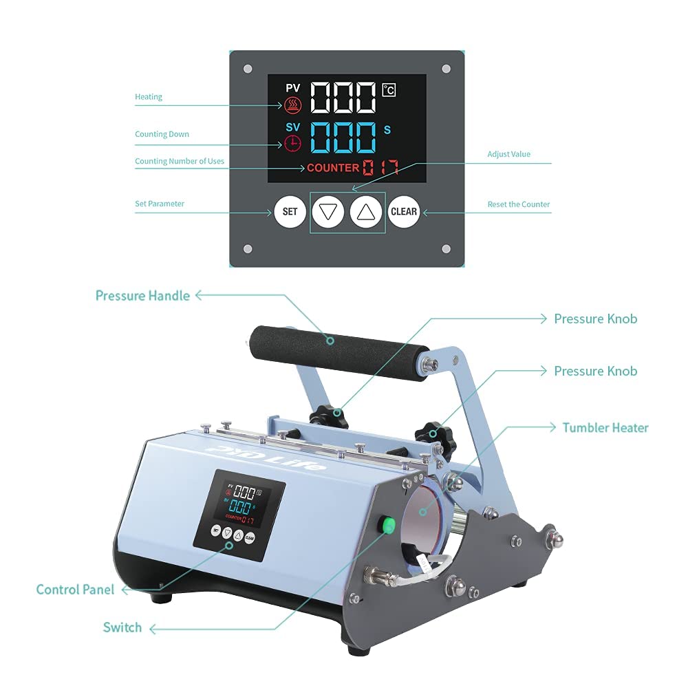 PYD Life 110 V Tumbler Heat Press Machine Blue Mug Press Machine for 30 OZ 20 OZ 16 OZ Straight Sublimation Blanks Skinny Tumbler 15 OZ 11 OZ Sublimation Ceramic Mugs Heat Transfer Print