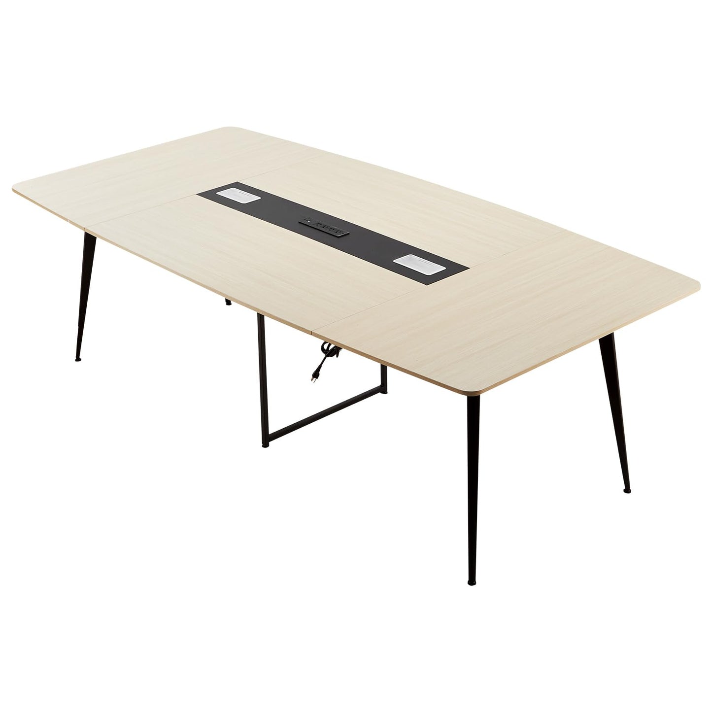 VEVOR Conference Table, 8 ft Boat Shaped Office Meeting Table with Charge Station for 10 Person, Modern Boat Seminar Meeting Desk with Metal Legs for Office, Boardroom, Conference Room, Easy Assembly