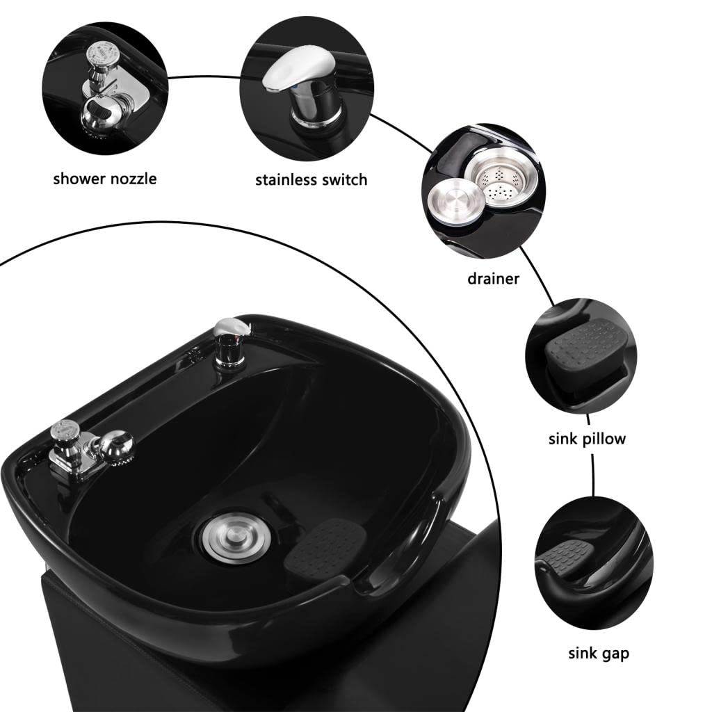Artist hand 70" Shampoo Bowl Barber Backwash Chair Sink Chair with Foot Pedal, Headrest for Spa Beauty Salon