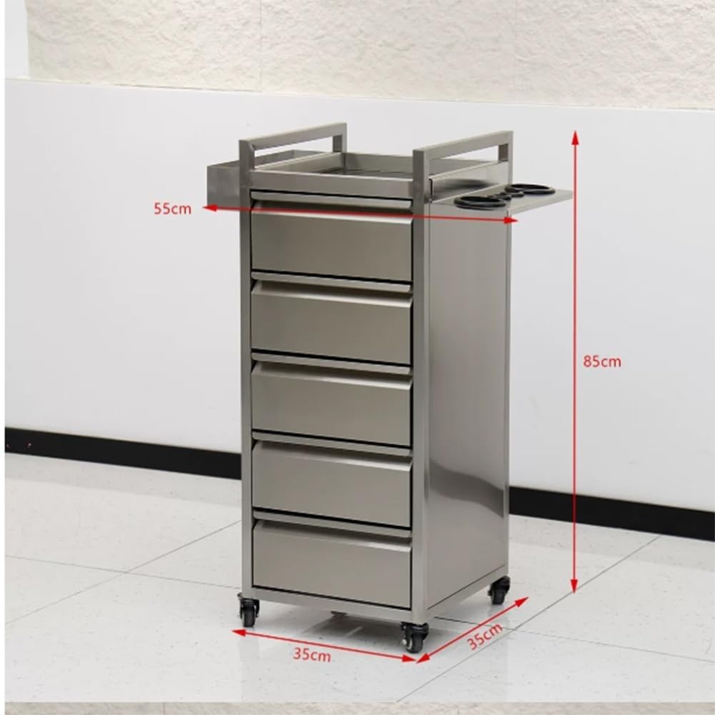 GRRICEPL Stainless Steel Barber Salon Stations, Rolling Salon Trolley Storage Cart, Makeup Storage Trolley Cabinet Organizer For Barber Beauty SPA(35 * 35 * 85cm)