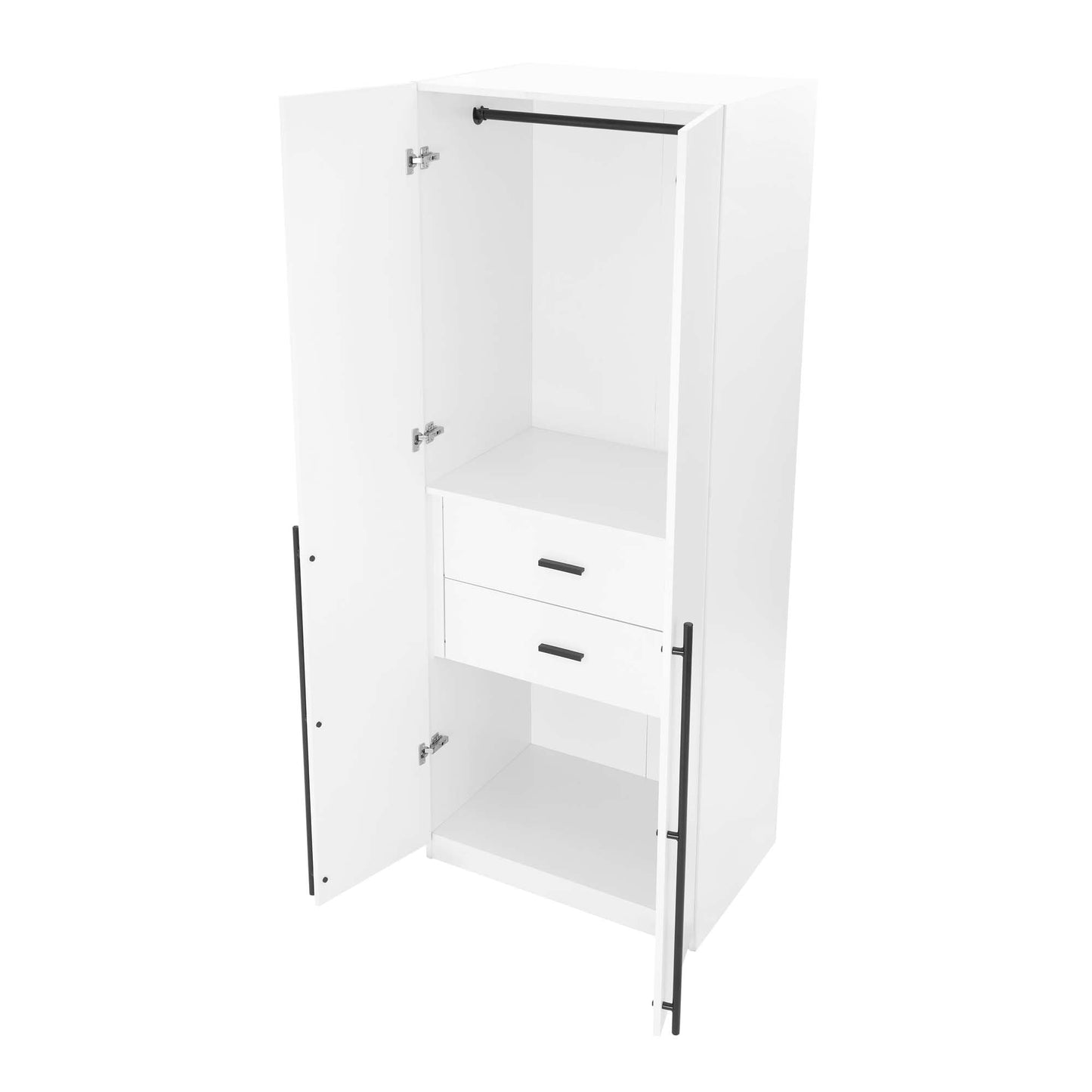Manhattan Comfort Lee Modern Freestanding Closet 2.0 | Space-Saving Design with 1 Hanging Rod, 1 Shelf & 2 Drawers | Soft Close Hinges | No Tool Assembly Storage Cabinet, White