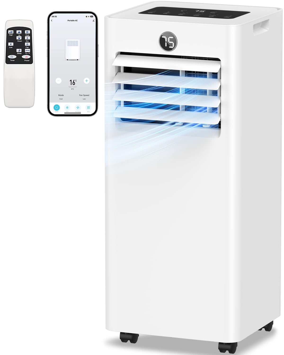 16000 Btu Portable Air Conditioners with WiFi APP, 5-in-1 Portable AC Unit for Large Room up to 850 Sq.Ft with Fast Cooling, Dehumidifier, Fan, Quiet 36dB Sleep Mode, Window Kit for Home, Office