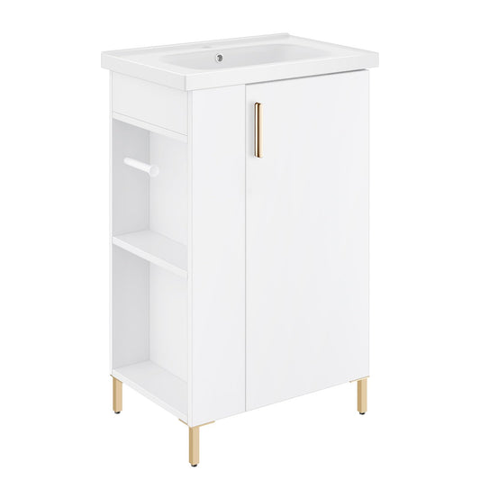 phiestina 20 Inch White Pre-Assembled Small Bathroom Vanity Cabinet with Ceramic Sink, Soft-Close Door, Left Side Storage, Space-Saving Design, No Faucet,BV05-20-WHITE-PLUS