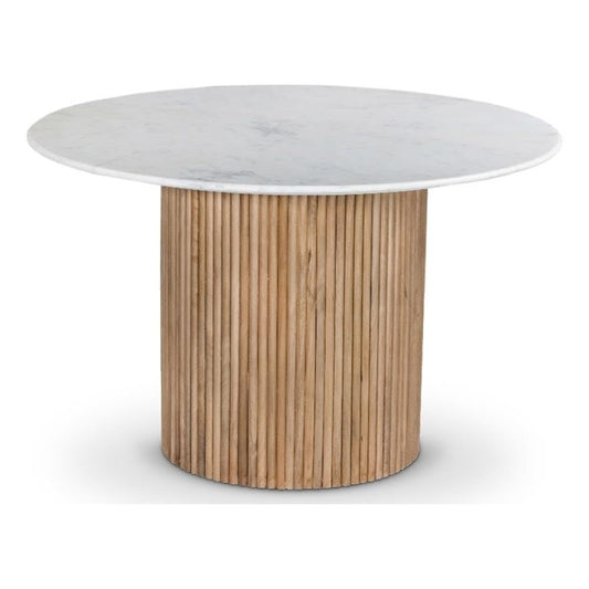 Meridian Furniture 757-T Oakhill Collection Modern | Contemporary Dining Table with Natural White Oak Finish, Solid Mango Wood Base, Genuine Marble Top, Fluted Wood, 47" W x 47" D x 30" H, Natural