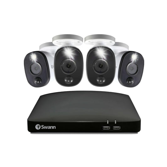 Swann Home/Business Wired DVR, 1080p Full HD Security Camera System, 8 Channels, 4 Cameras Indoor/Outdoor, 1TB HDD Storage, Color Night Vision, Sensor Spotlights, 24/7 Recording