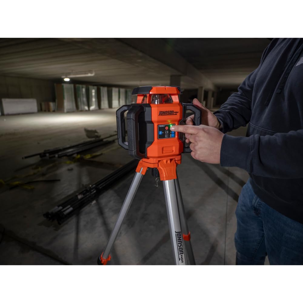 Johnson Level & Tool JRT300-RDHV-S Self-Leveling Red Dual Slope Rotary Laser System, 4,000FT Range, Lithium Ion Batteries, Magnetic Target, Laser Detector, Remote Control, Tripod and 13 FT Grade Rod