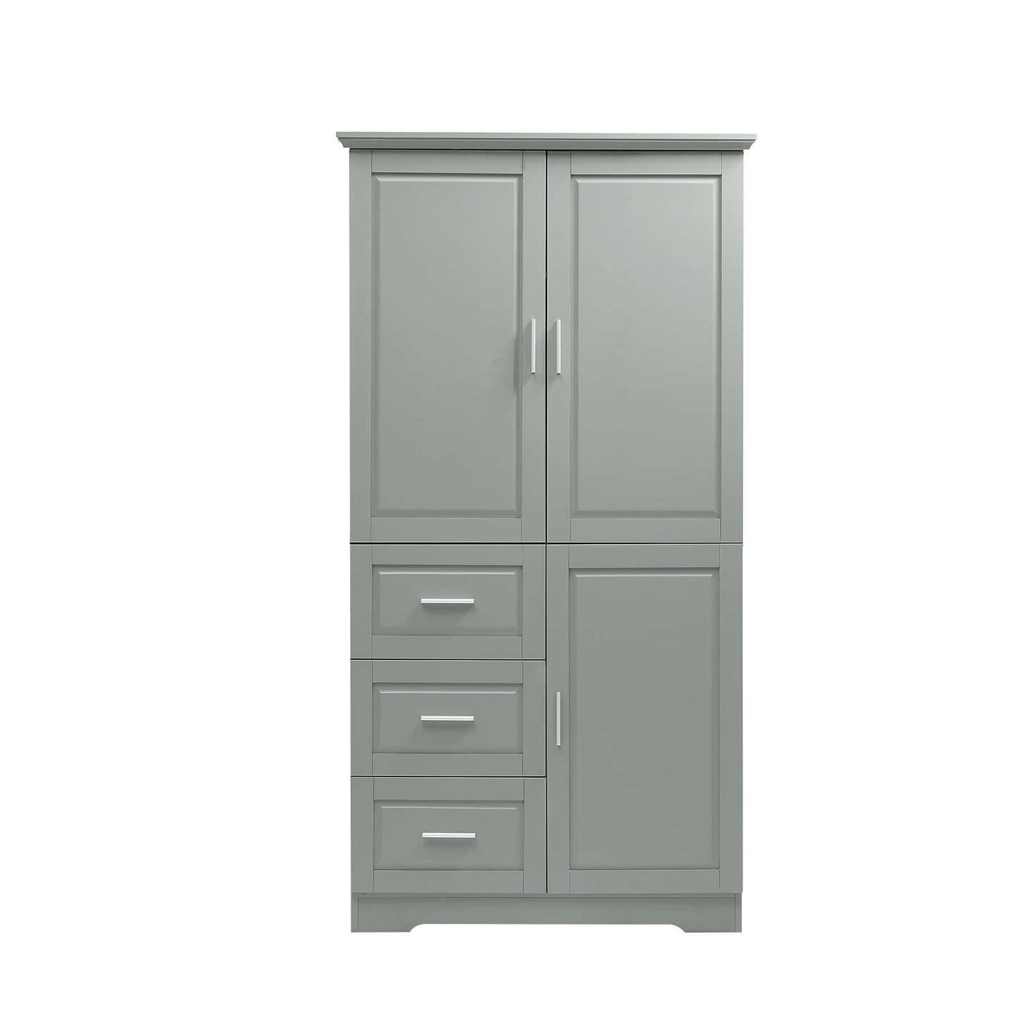Storage Cabinet with Three Drawers and Doors, Wide Pantry Cupboard for Kitchen, Living Room and Bathroom, Adjustable Shelf, Grey