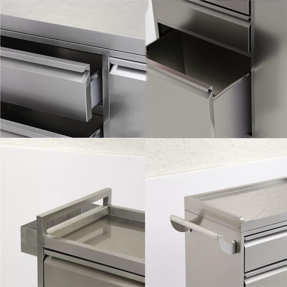 GRRICEPL Stainless Steel Barber Salon Stations, Rolling Salon Trolley Storage Cart, Makeup Storage Trolley Cabinet Organizer For Barber Beauty SPA(35 * 35 * 85cm)