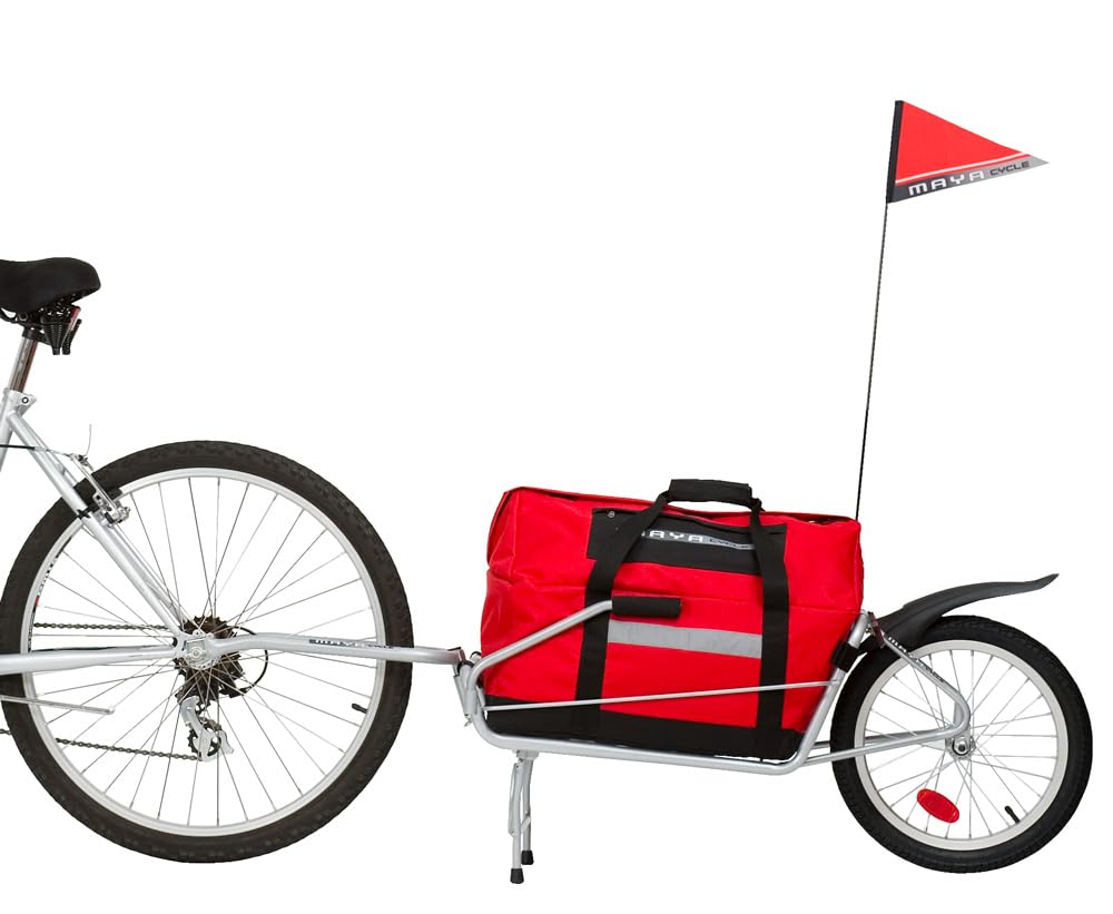 Maya Cycle One-Wheel Bicycle Cargo Trailer with Kickstand – Converts to Wheelbarrow, Includes Bag, Fits 18" to 700c Bikes