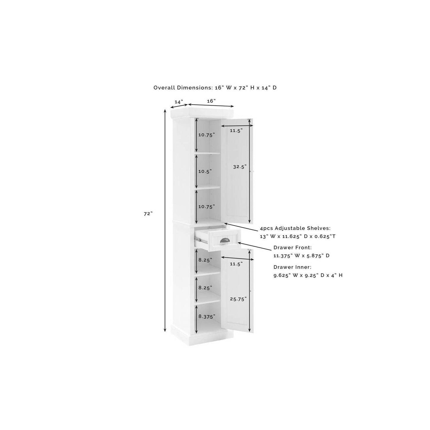 Crosley Furniture Seaside Tall Linen Storage Cabinet and Bathroom Organizer with a Drawer and Shelves, Distressed Gray