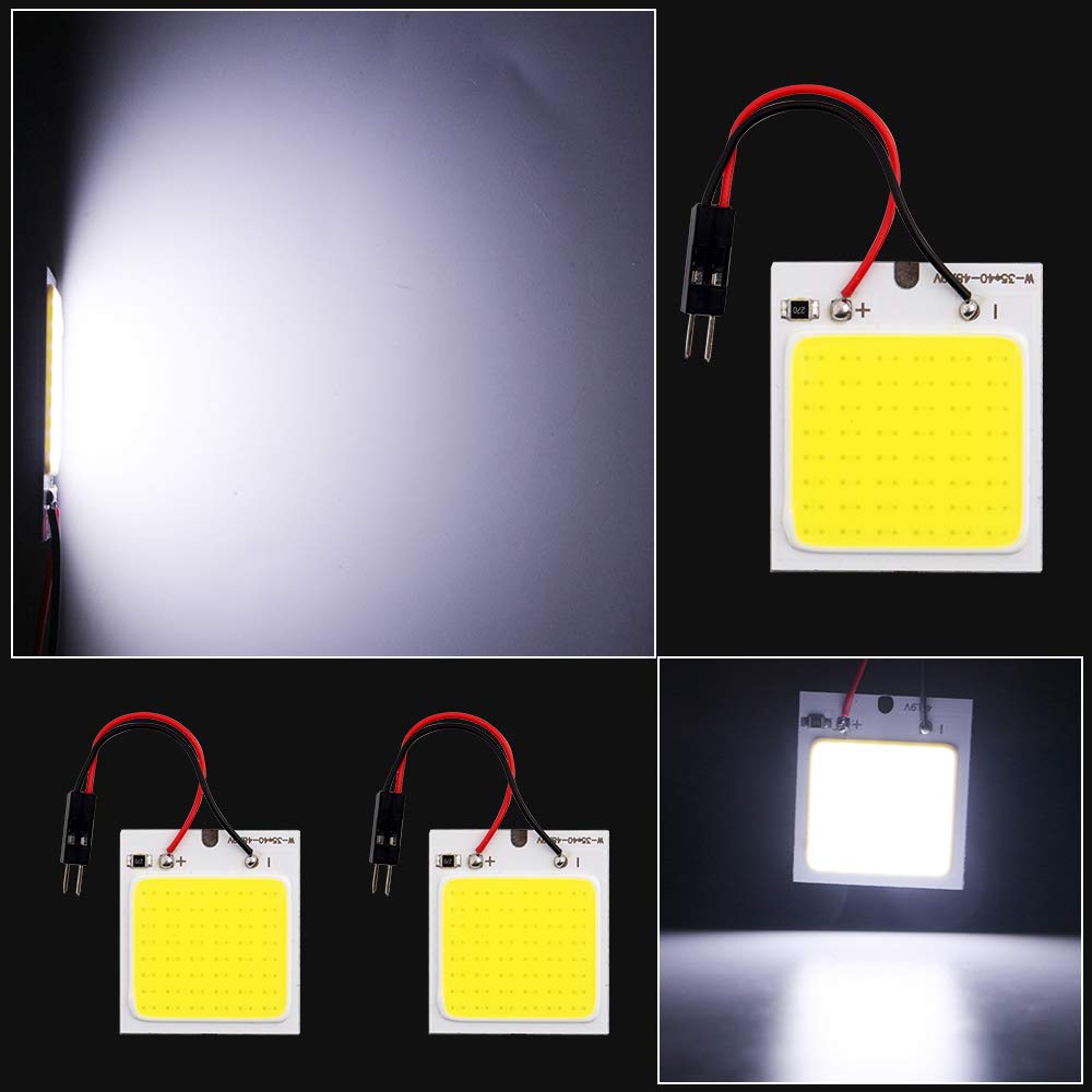 Grandview 10-Pack COB 48-SMD DC12V LED Dome Lamp - White Interior Reading Light with BA9S T10 Festoon Adapters