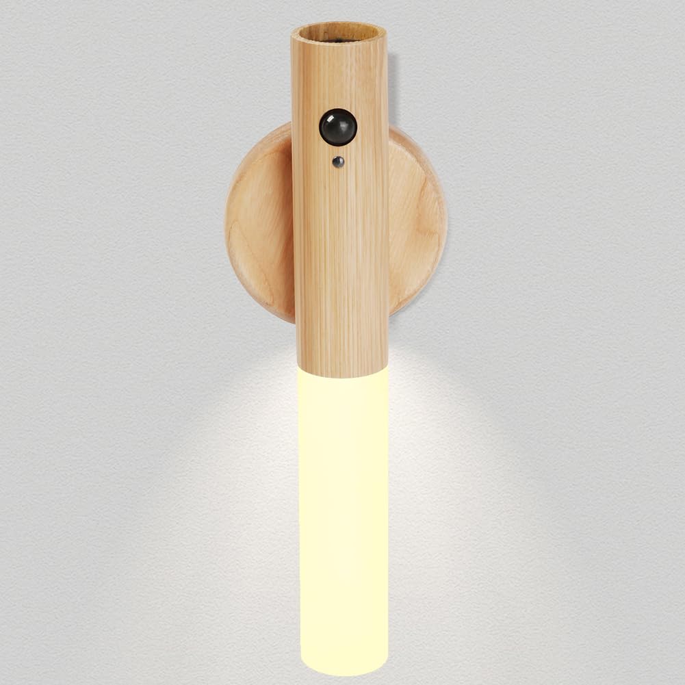 LANDGOO Ash Wood Nursery Night Light - Baby Safe Motion Sensor, Rechargeable, Wall Mount & Portable, Model 240814010003