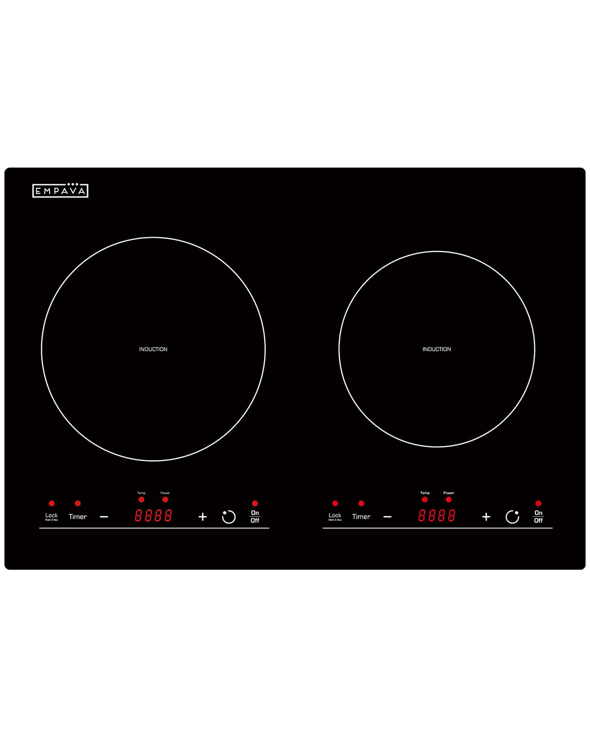 Empava IDC12B2 Horizontal Electric Stove Induction Cooktop with 2 Burners in Black Vitro Ceramic Smooth Surface Glass 120V, 12 Inch