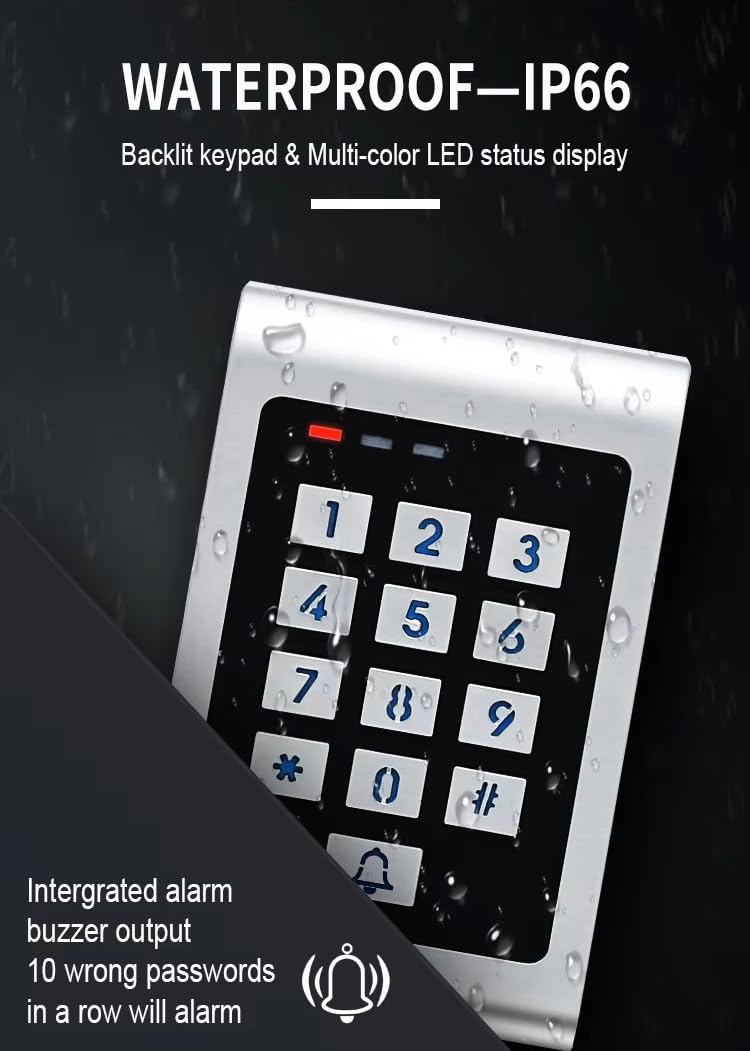 MENGQI-CONTROL Smart WiFi Metal Outdoor Keypad RFID Access Controller with Tuya Phone App Remote Control 600lbs Magnetic Lock Push Exit Button Commercial WiFi Access Control System