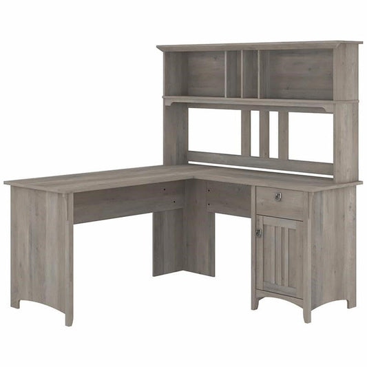 Bush Home Salinas L Shaped Desk with Hutch in Driftwood Gray | Corner Table with Drawers and Storage for Home Office