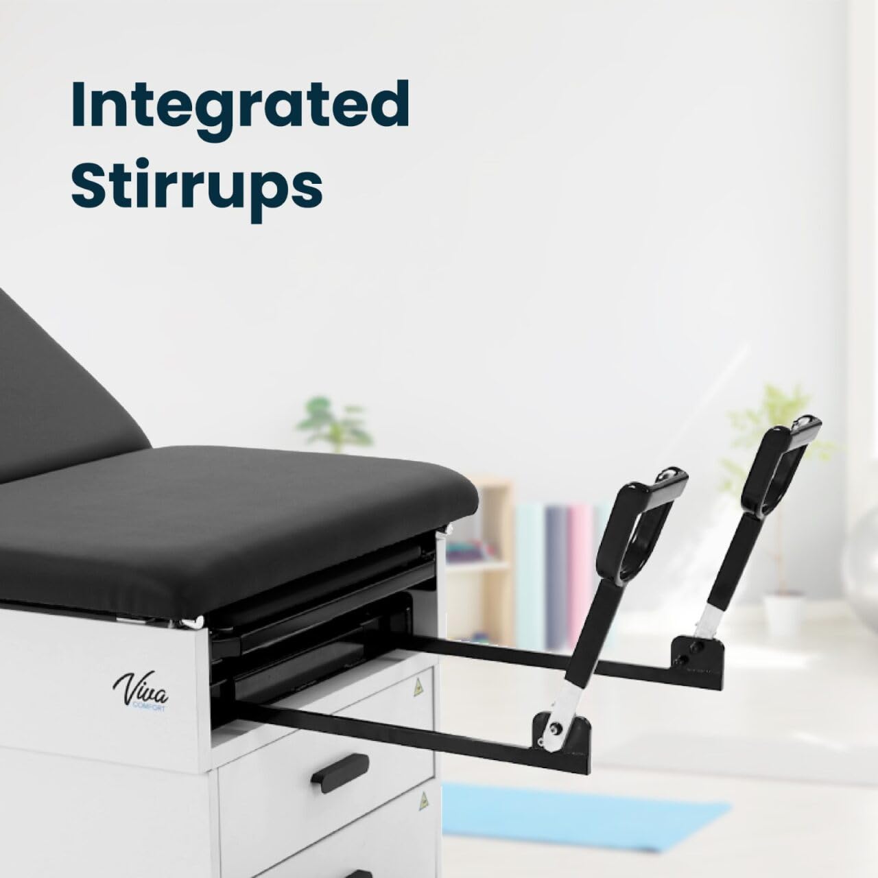 Vivacomfort Slim Line Medical Exam Table with Stirrups, Black, 420 lbs Weight Capacity