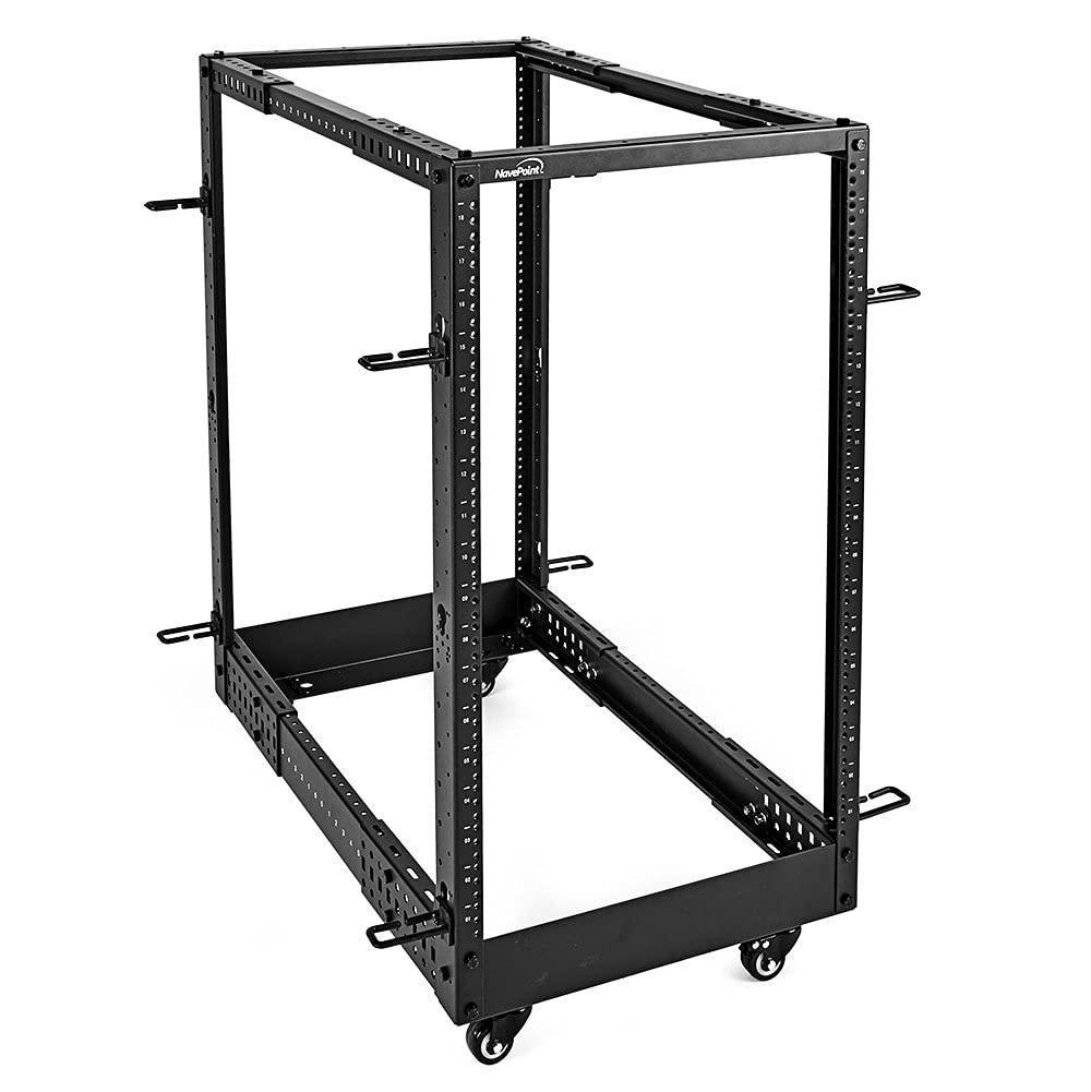 NavePoint 18U 4 Post Server Rack – Open Frame Rack for 19 Inch Equipment, Adjustable Depth 4-Post Network Rack with Casters Wheels, 18U Server Rack 1320lbs Capacity, Black